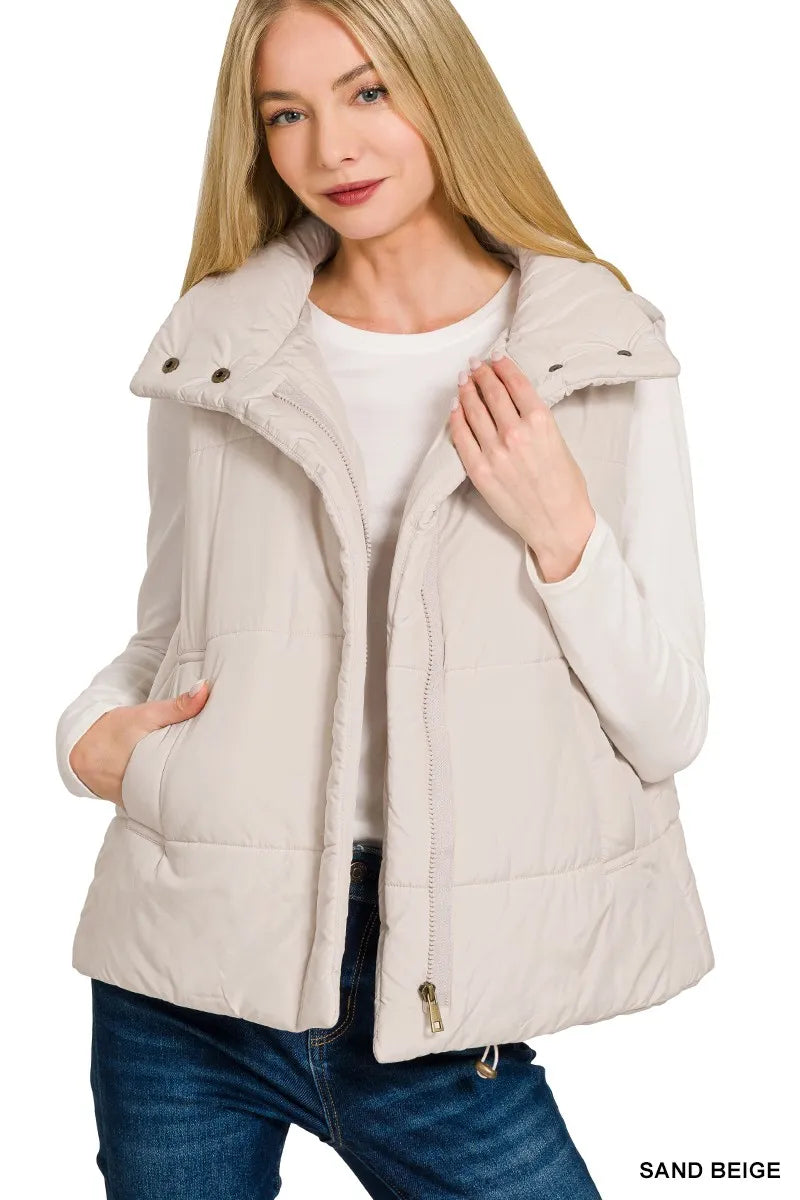 Zenana High Neck Zip-Up Vest Coat
