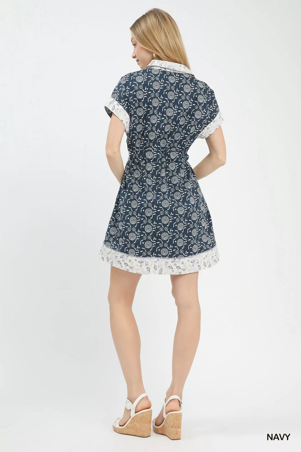 Umgee Border Print Belted Shirt Dress