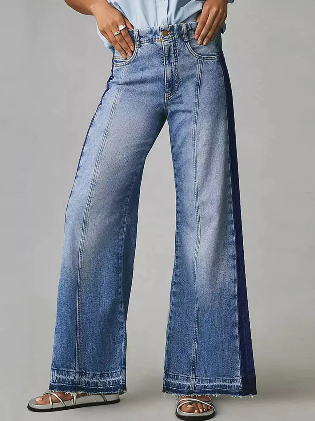 Two-Tone Wide Leg Jeans