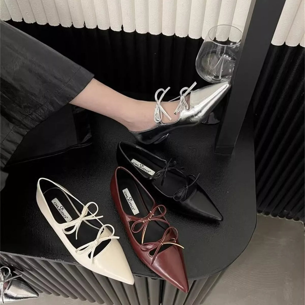 Bow Point Toe Block Heels Pumps