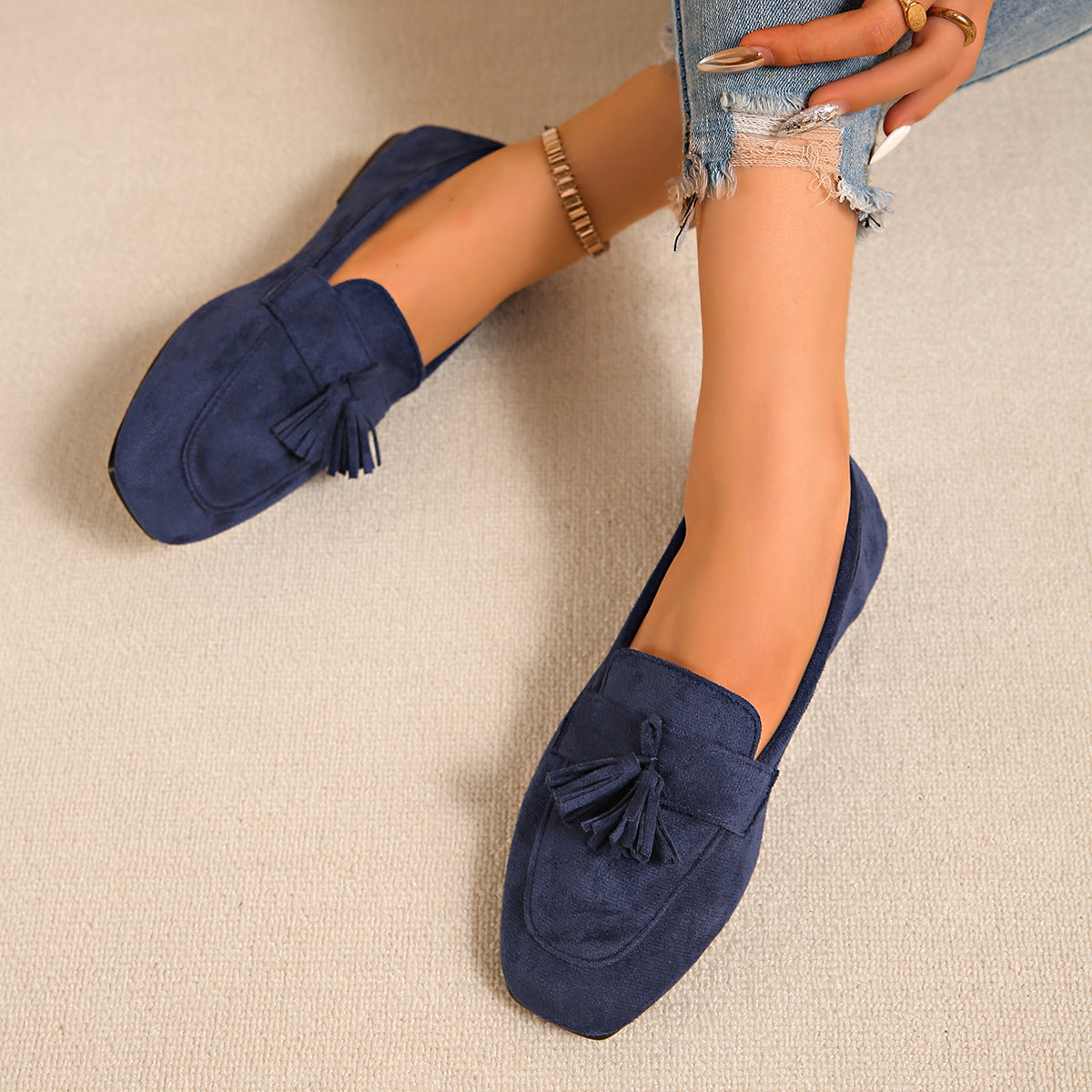 Square Toe Tassel Loafers