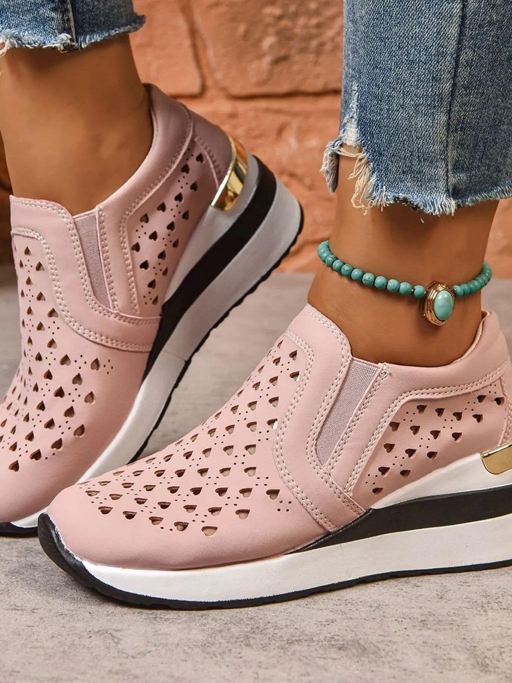 Breathable Cutout Wedge Sneakers