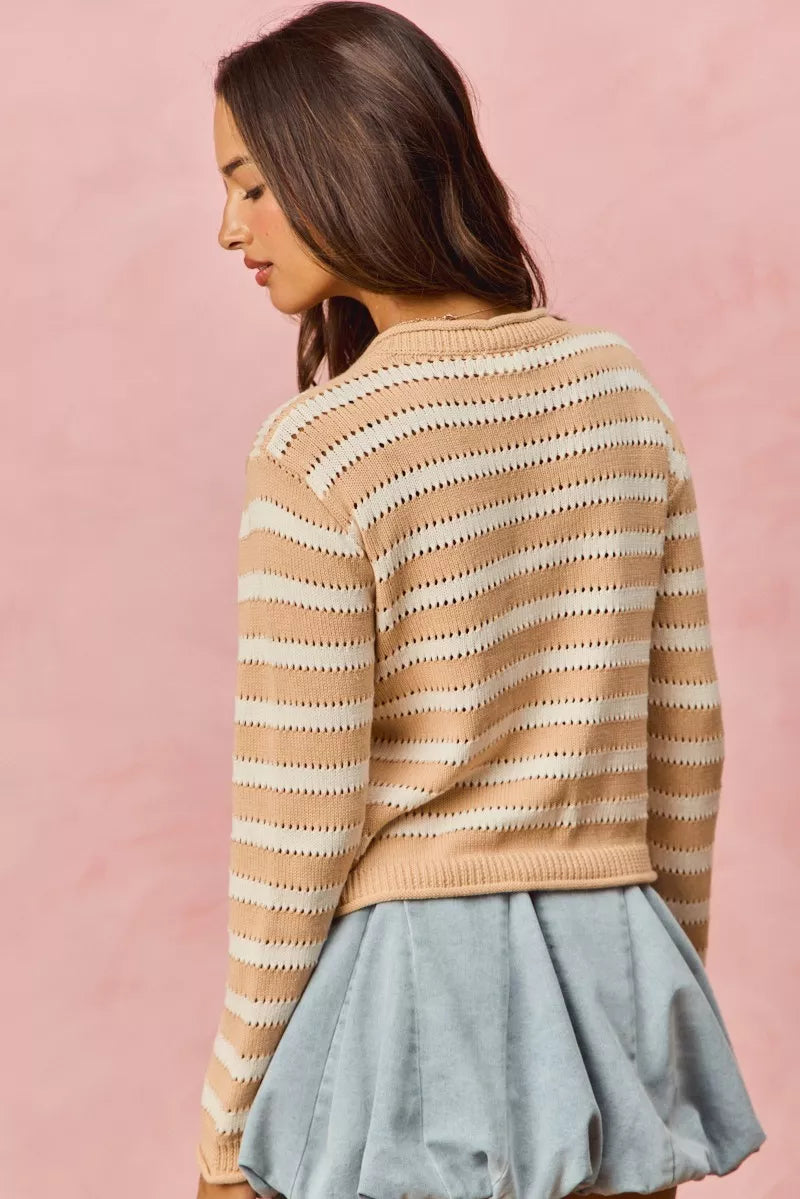SO ME Stripe Long Sleeves Button Sweater Cardigan