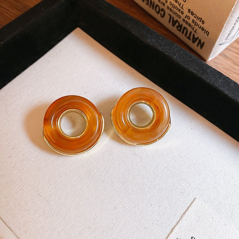 Vintage Amber Resin Square Stud Earrings