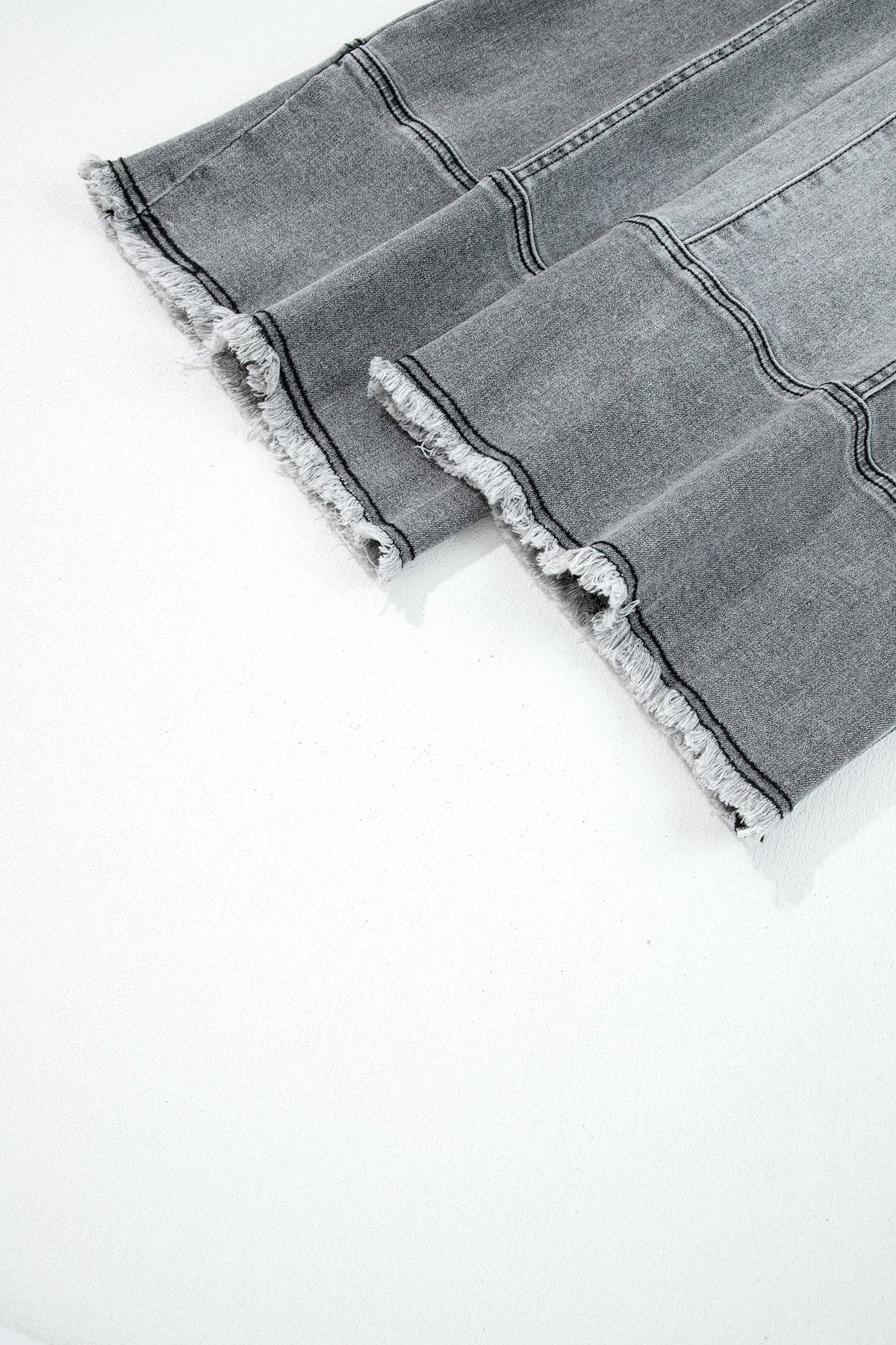 Denim Raw Hem Drawstring Wide Leg Pants-4
