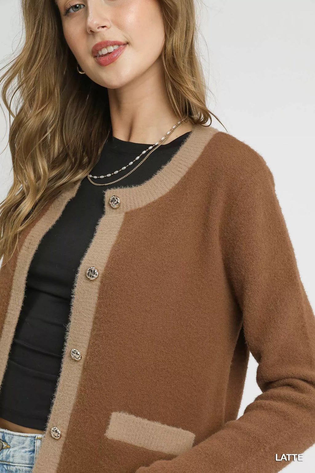 Umgee Two-Tone Button Front Cardigan-4