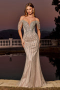 Beaded Off The Shoulder Mermaid Dress