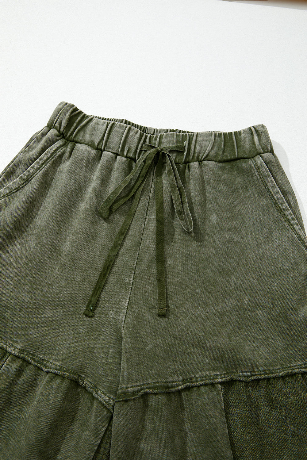 Mineral Wash Tiered Drawstring Wide Leg Pants-3