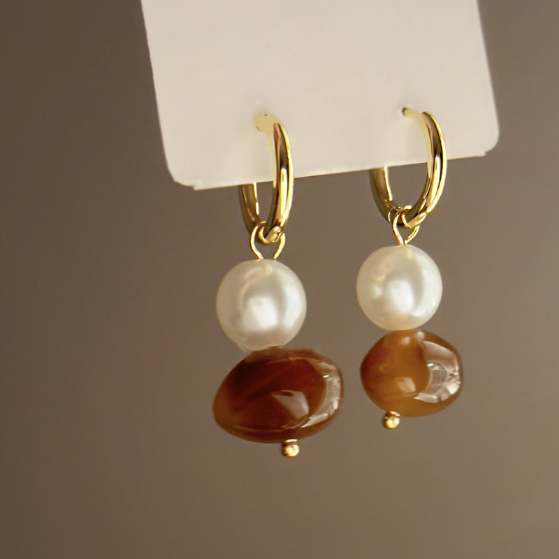Vintage Amber Resin C-Hoop Earrings