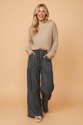 Mineral Wash Tiered Drawstring Wide Leg Pants-5