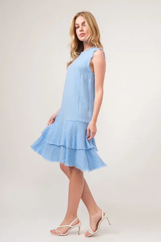 And The Why Washed Fringe Detail Tiered Dress