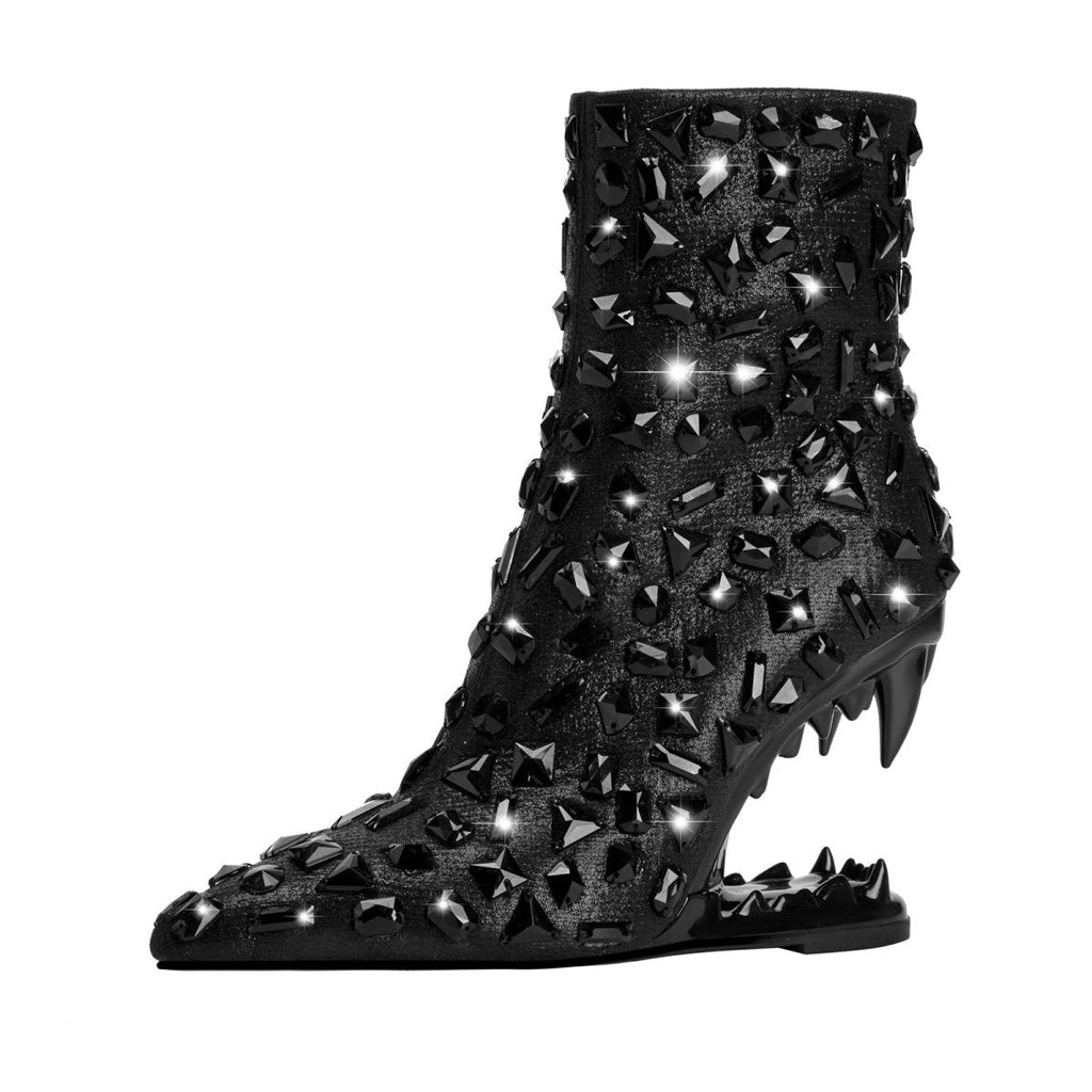 Crystal Shard Encrusted Bite Heel Ankle Boots