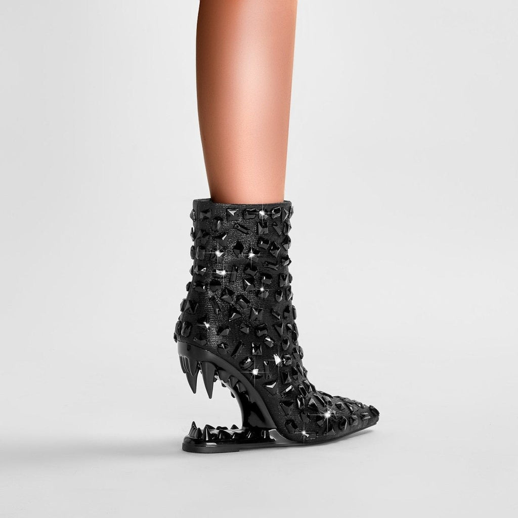 Crystal Shard Encrusted Bite Heel Ankle Boots
