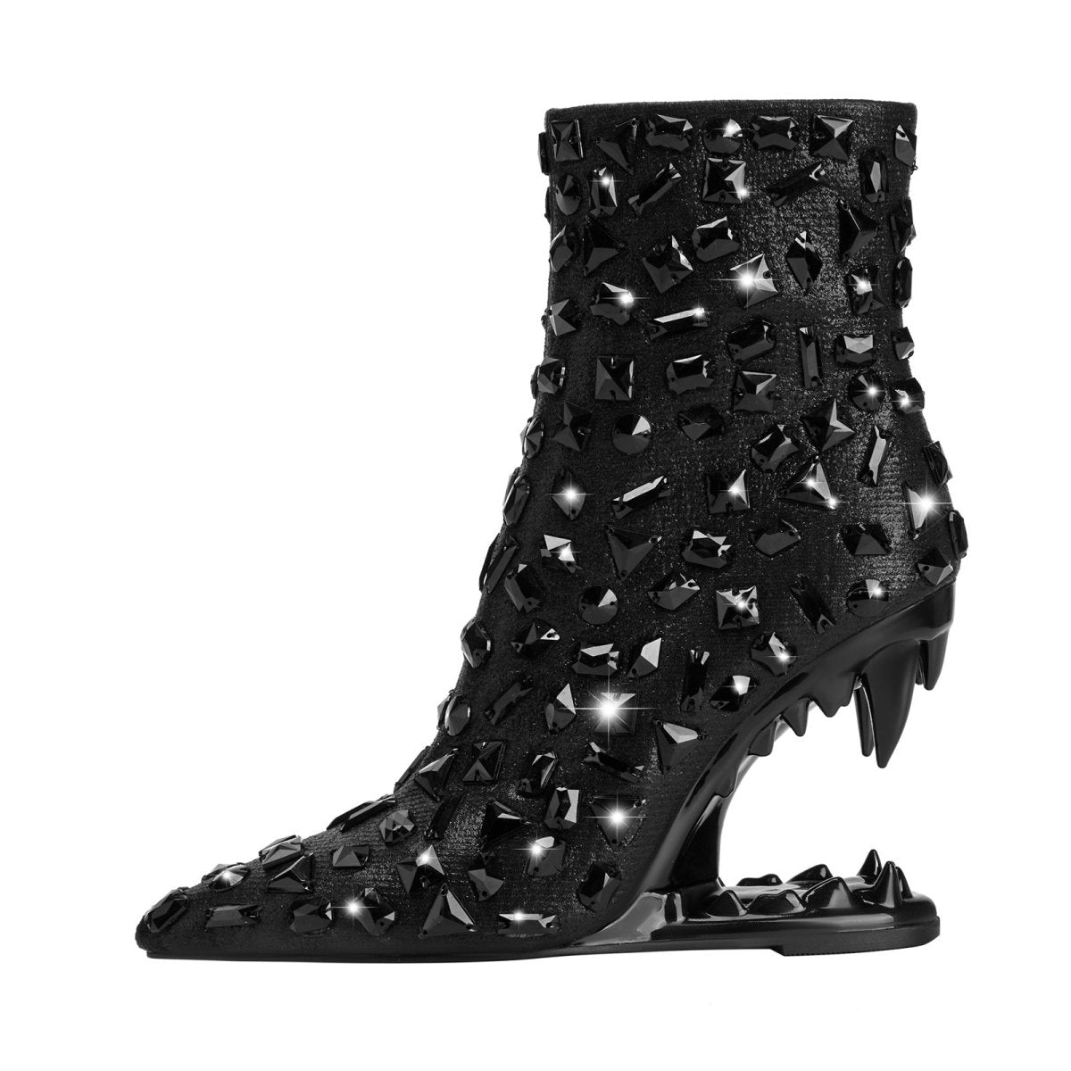 Crystal Shard Encrusted Bite Heel Ankle Boots
