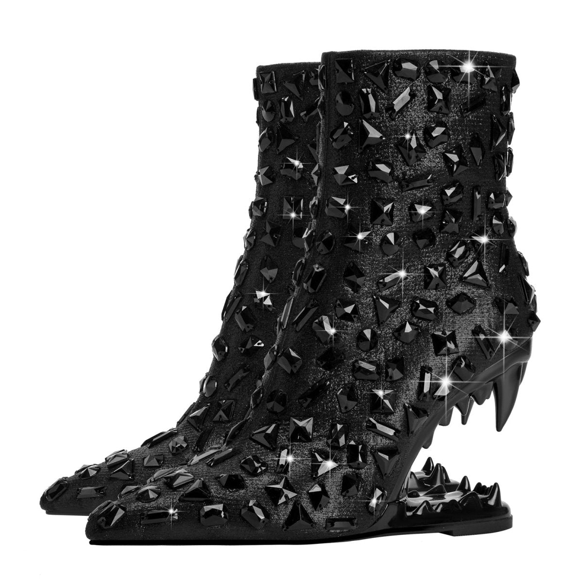 Crystal Shard Encrusted Bite Heel Ankle Boots
