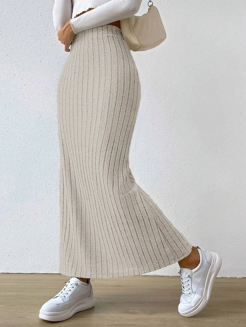 High Waist Ribbed Knit Maxi Skirt