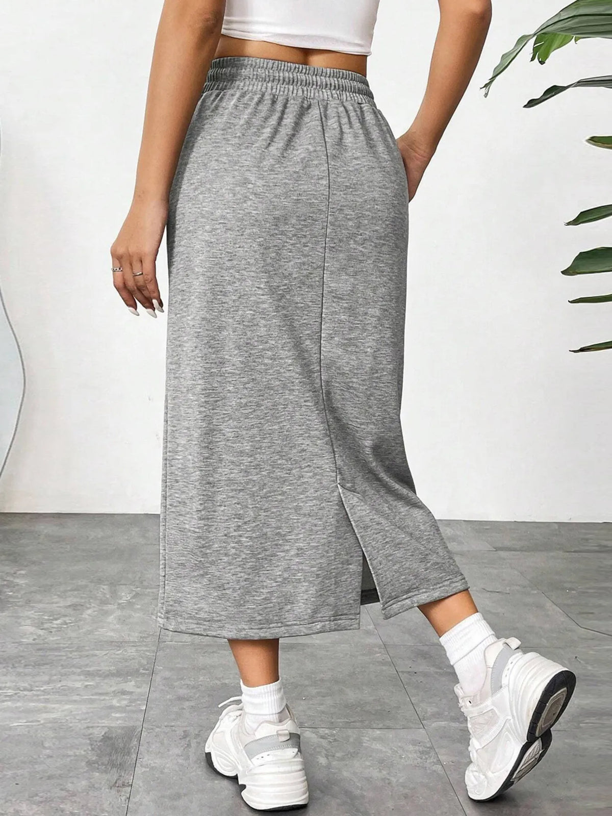 Slit Drawstring Midi Skirt