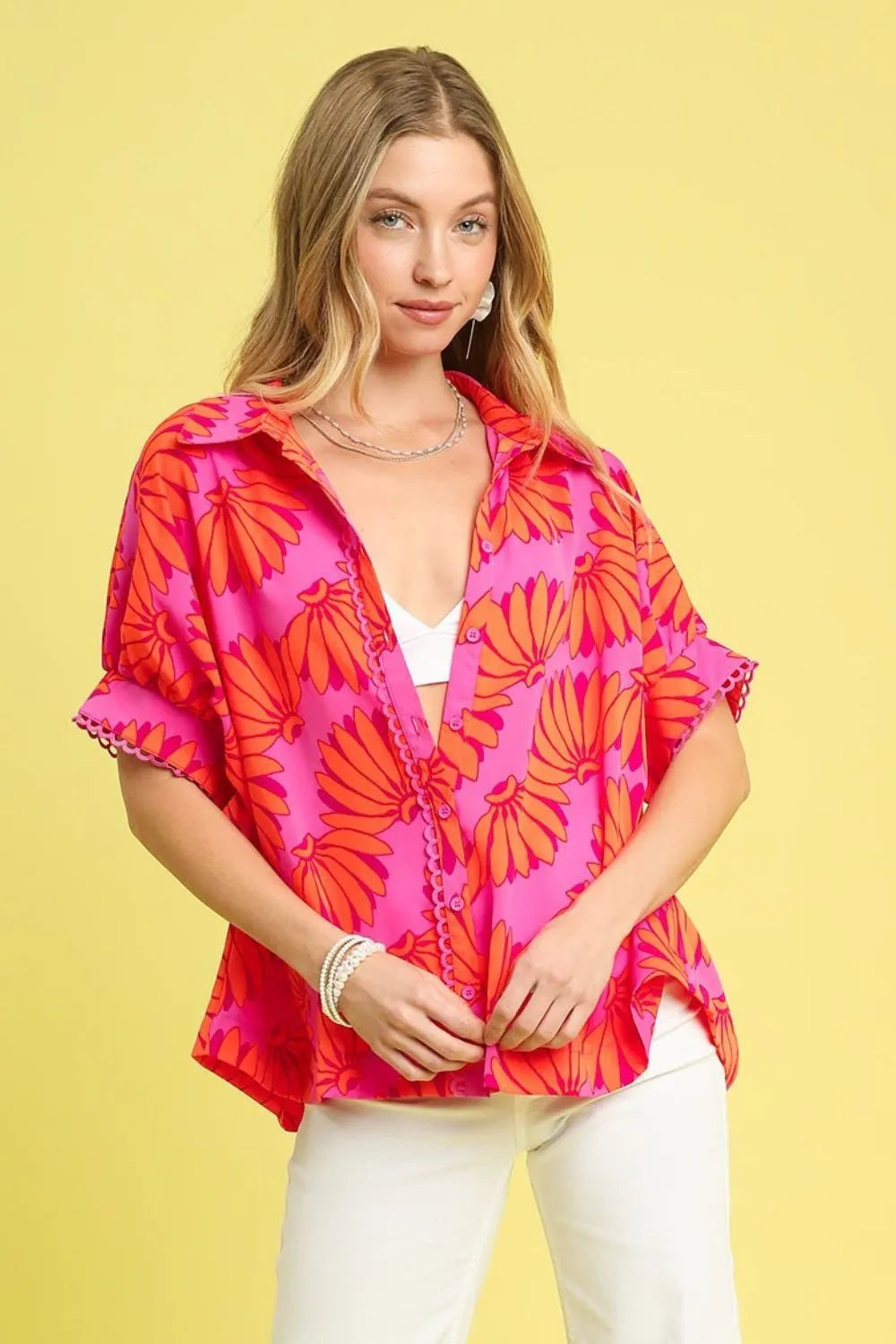 Umgee Printed Button-Up Relaxed Shirt