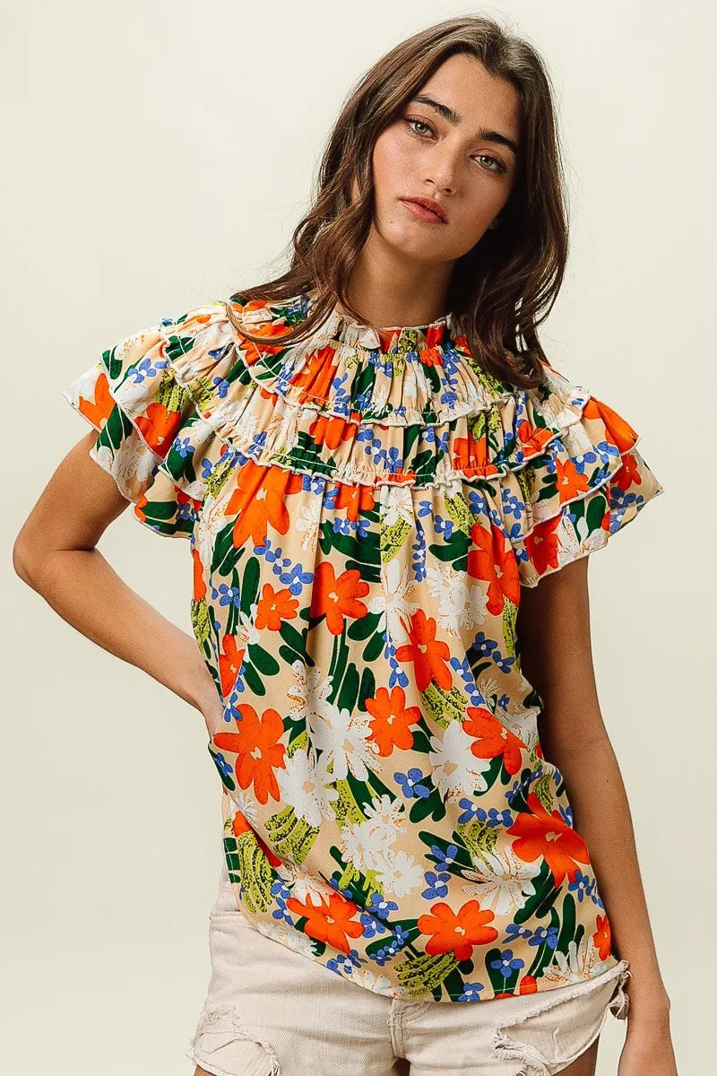 BiBi Multi Color Floral Print Woven Top
