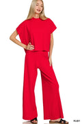 Zenana Viscose Sweater Short Sleeve Top and Pants Set
