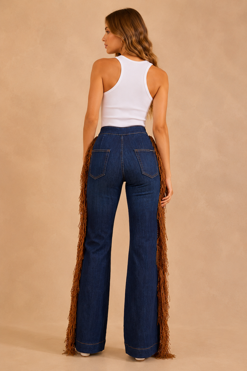 GJG Denim Harley Wide-Leg Fringe Jeans — Dark Wash-1