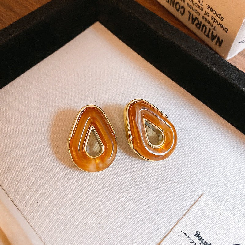 Vintage Amber Resin Square Stud Earrings