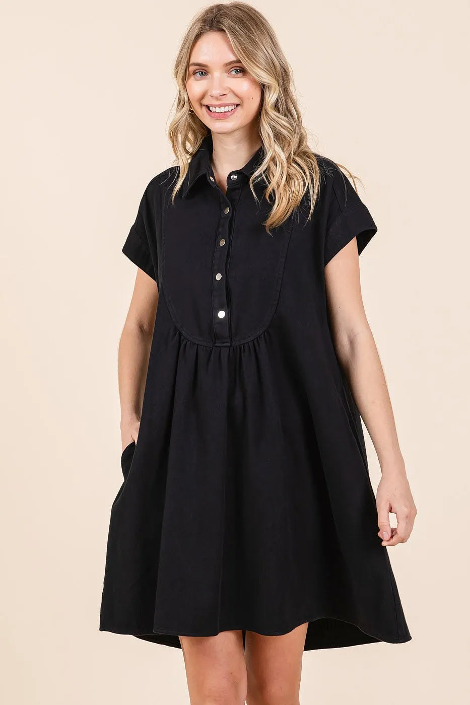 Mittoshop Twill Short Sleeve Collared Mini Dress