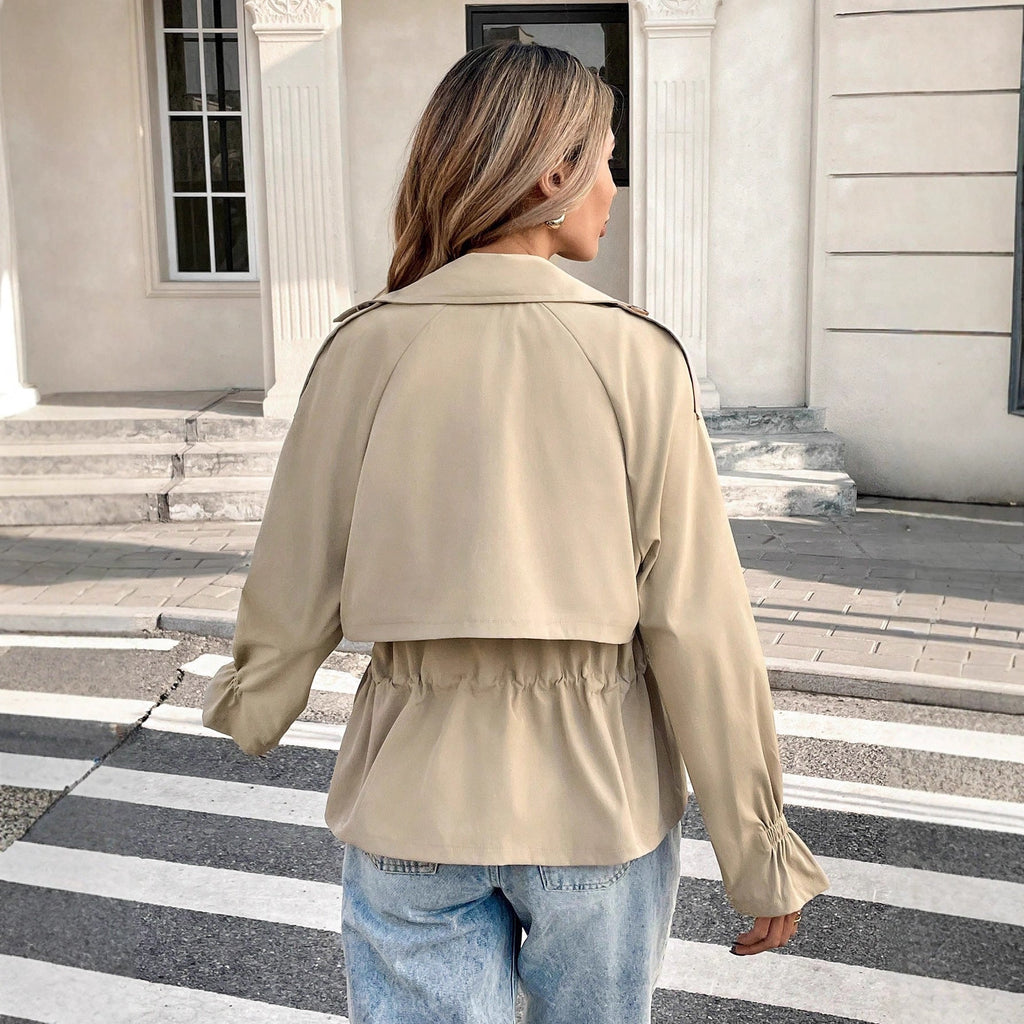Women's Drawstring Waist Figure-Flattering Casual Coat – Khaki