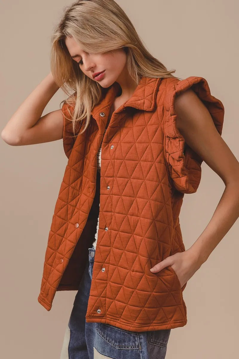BiBi Quilting Knit Ruffle Sleeve Vest