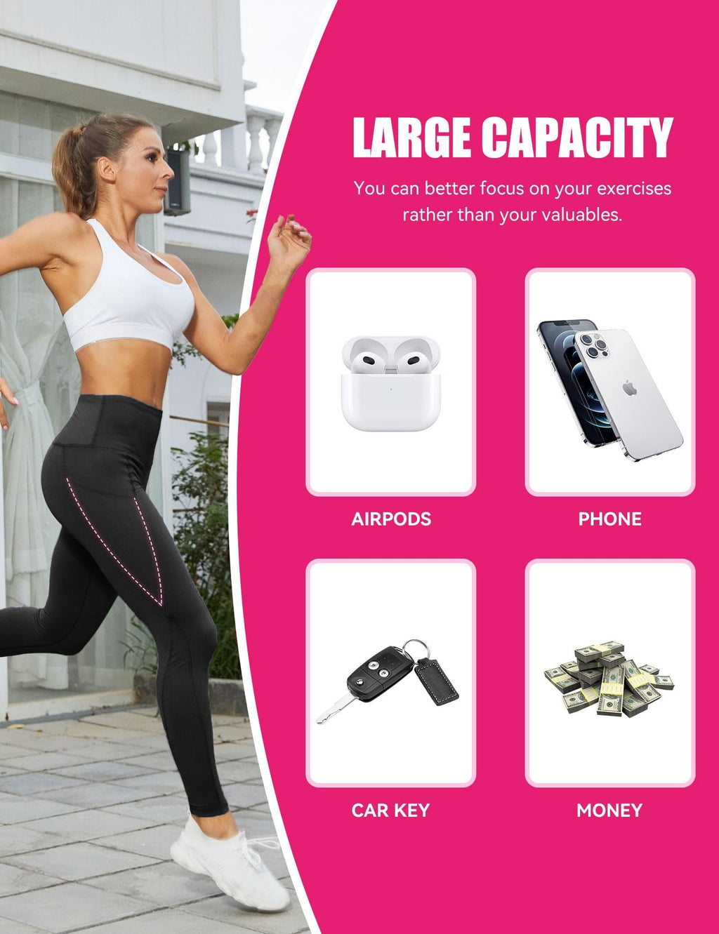 Cropped High-Waisted Yoga Pants with Slanted Pockets