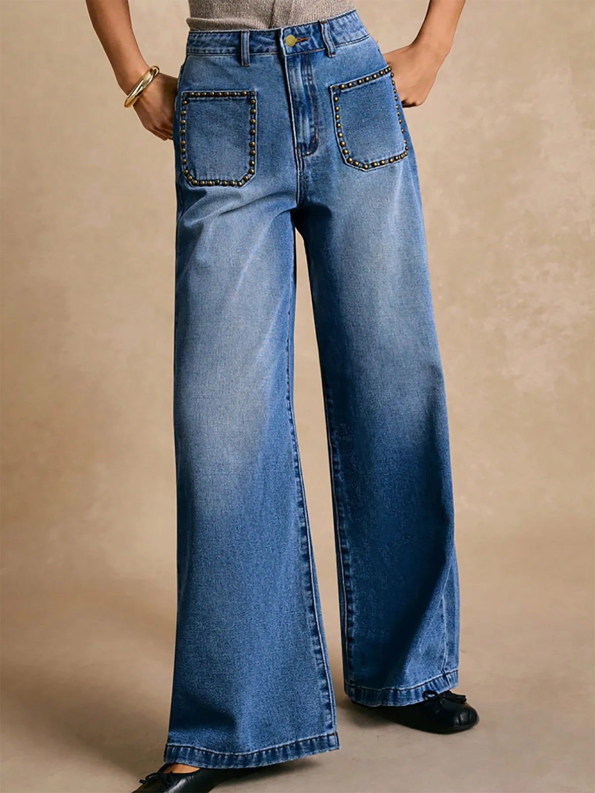 High-Waisted Wide-Leg Pocket Jeans