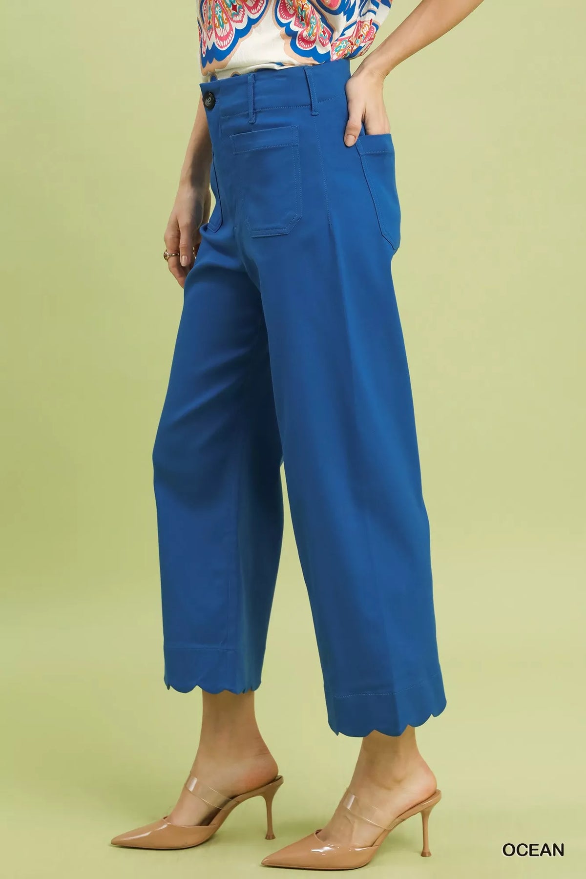 Umgee Scallop Hem Wide Leg Pants
