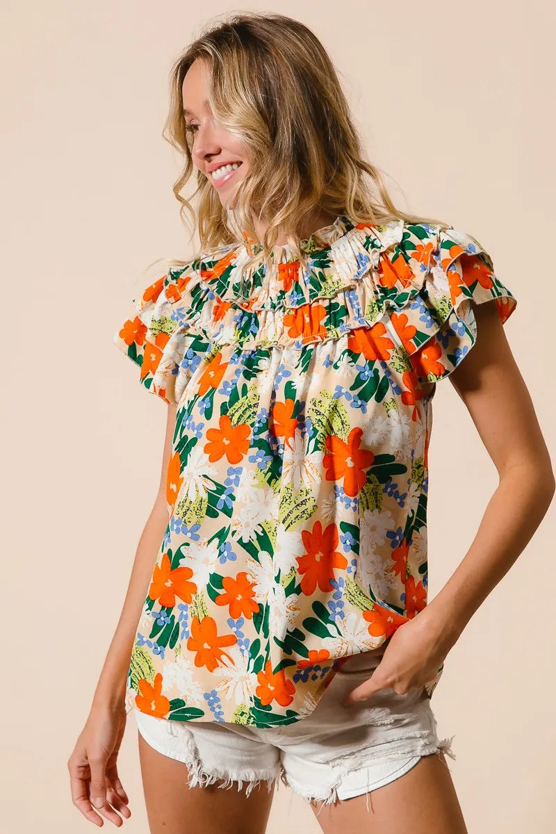 BiBi Multi Color Floral Print Woven Top