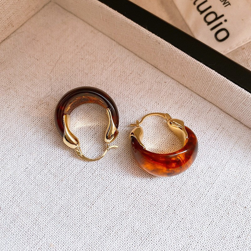 Vintage Amber Resin Square Stud Earrings