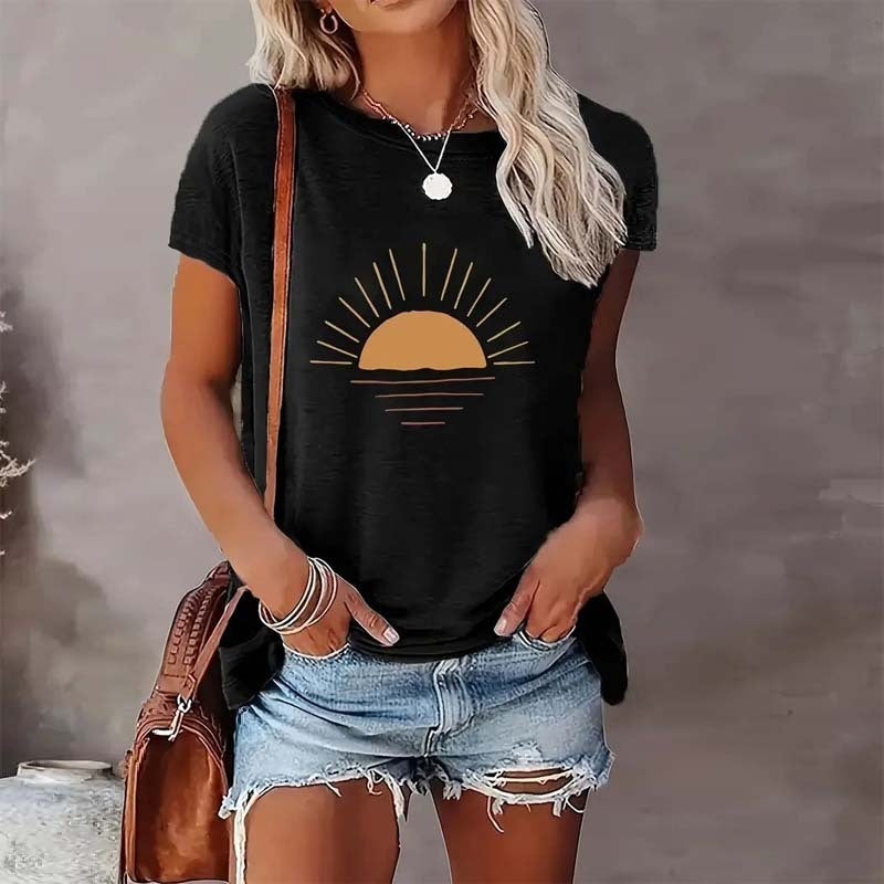 Sunrise Print Round Neck T-Shirt