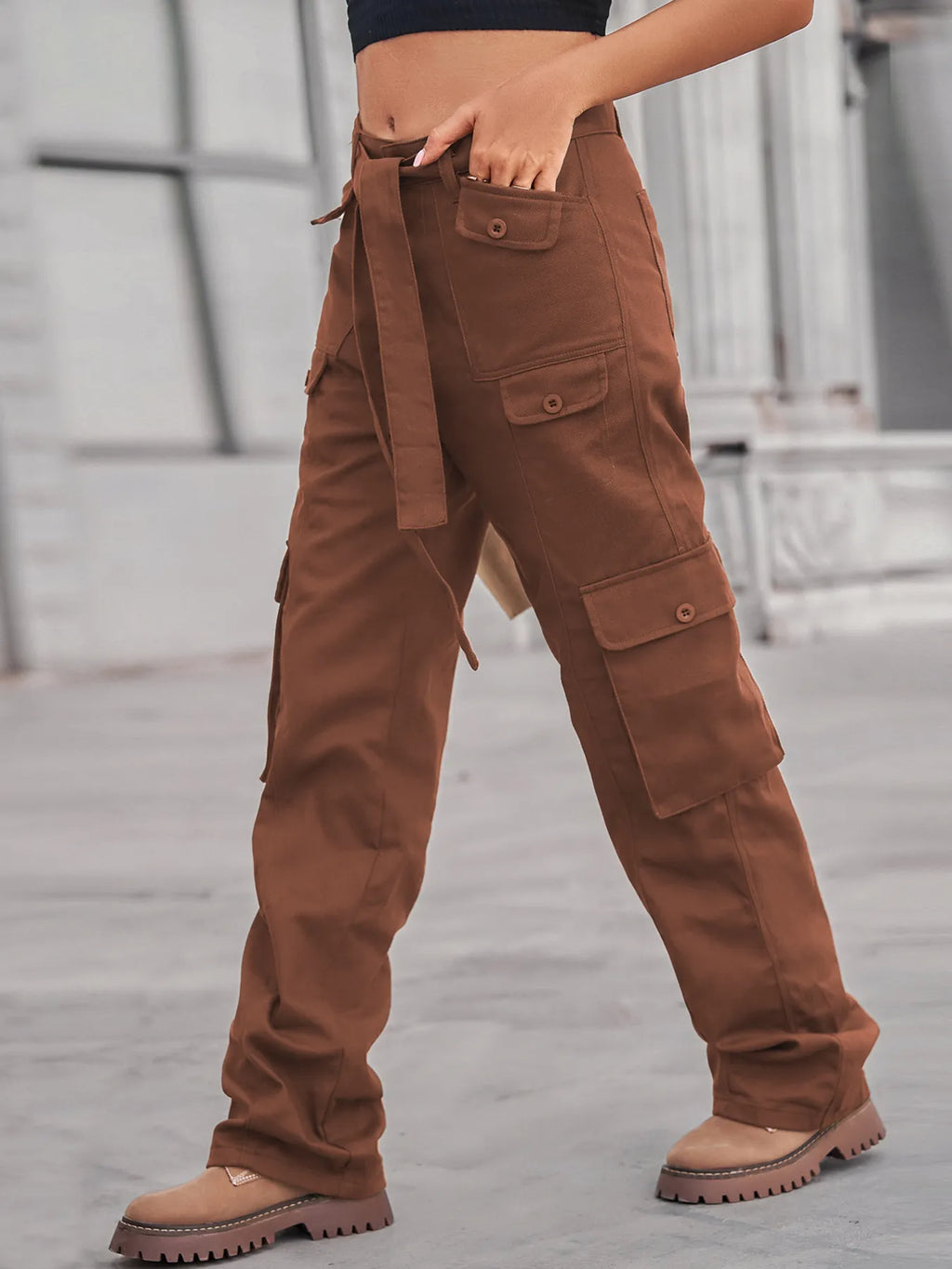 High-Waisted Multi-Pocket Cargo Jeans