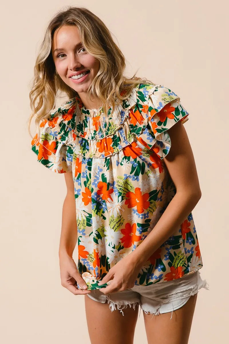 BiBi Multi Color Floral Print Woven Top