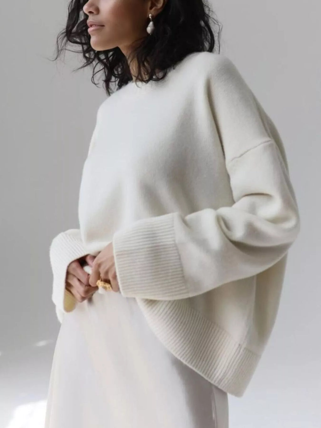 Ribbed Hem Round Neck Sweater
