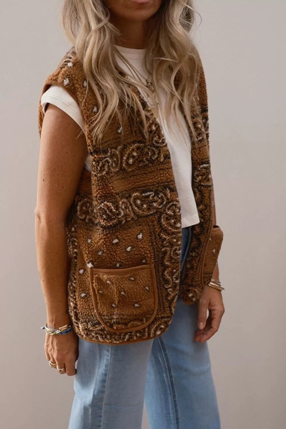 Fleece Open Front Vest Coat