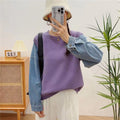 Denim Sleeve Stitching Fake Two Pieces Sweaters Women