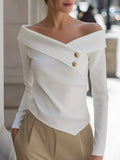 Off-Shoulder Button Decor Blouse