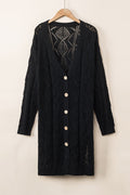 Solid Openwork Knit Button-Up Cardigan