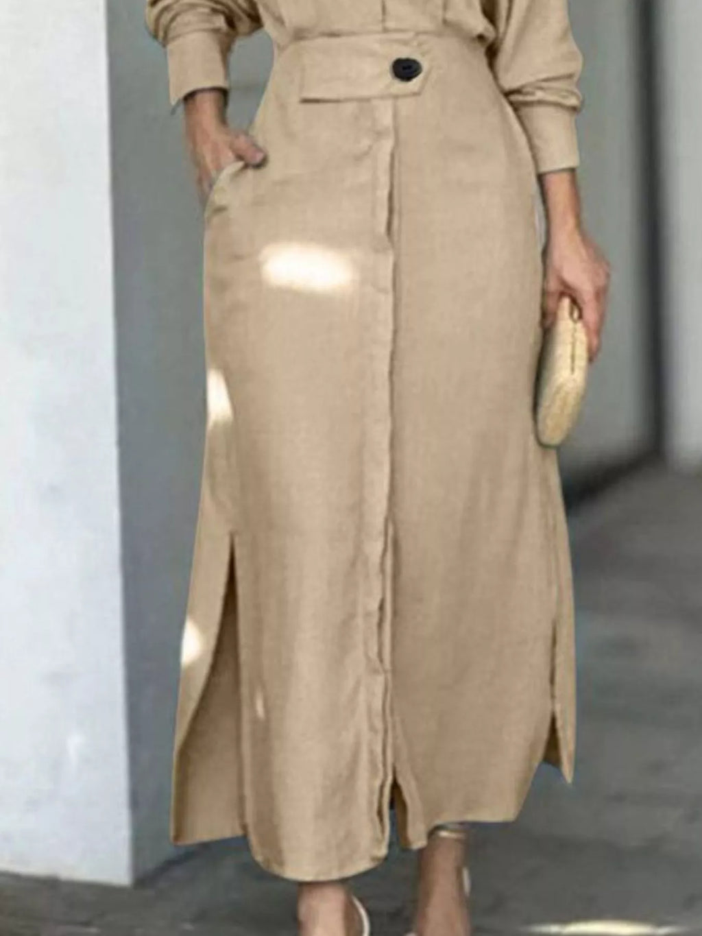 Side Slit Long Sleeve Shirt Dress