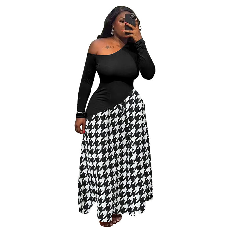 Womens Elegant Slim-Fit Patchwork Printed Maxi Dress With A Sexy Design