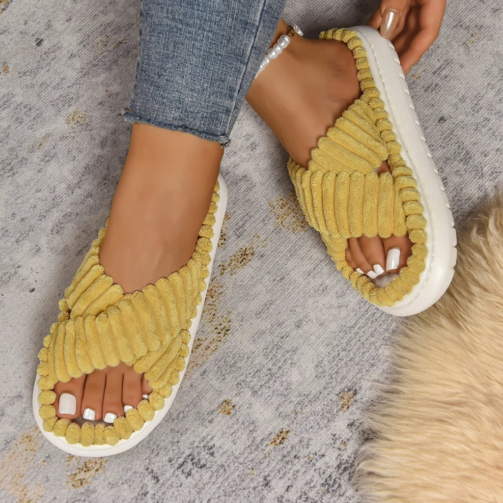 Crisscross Open Toe Platform Slippers