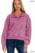 Zenana Acid Wash Fleece Half Zip Sweatshirt