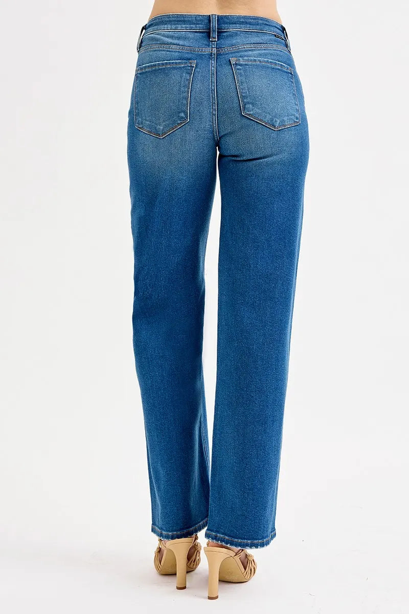 RISEN Full Size Mid Waist Fit Boyfriend Knee Distressed Jeans Plus Size