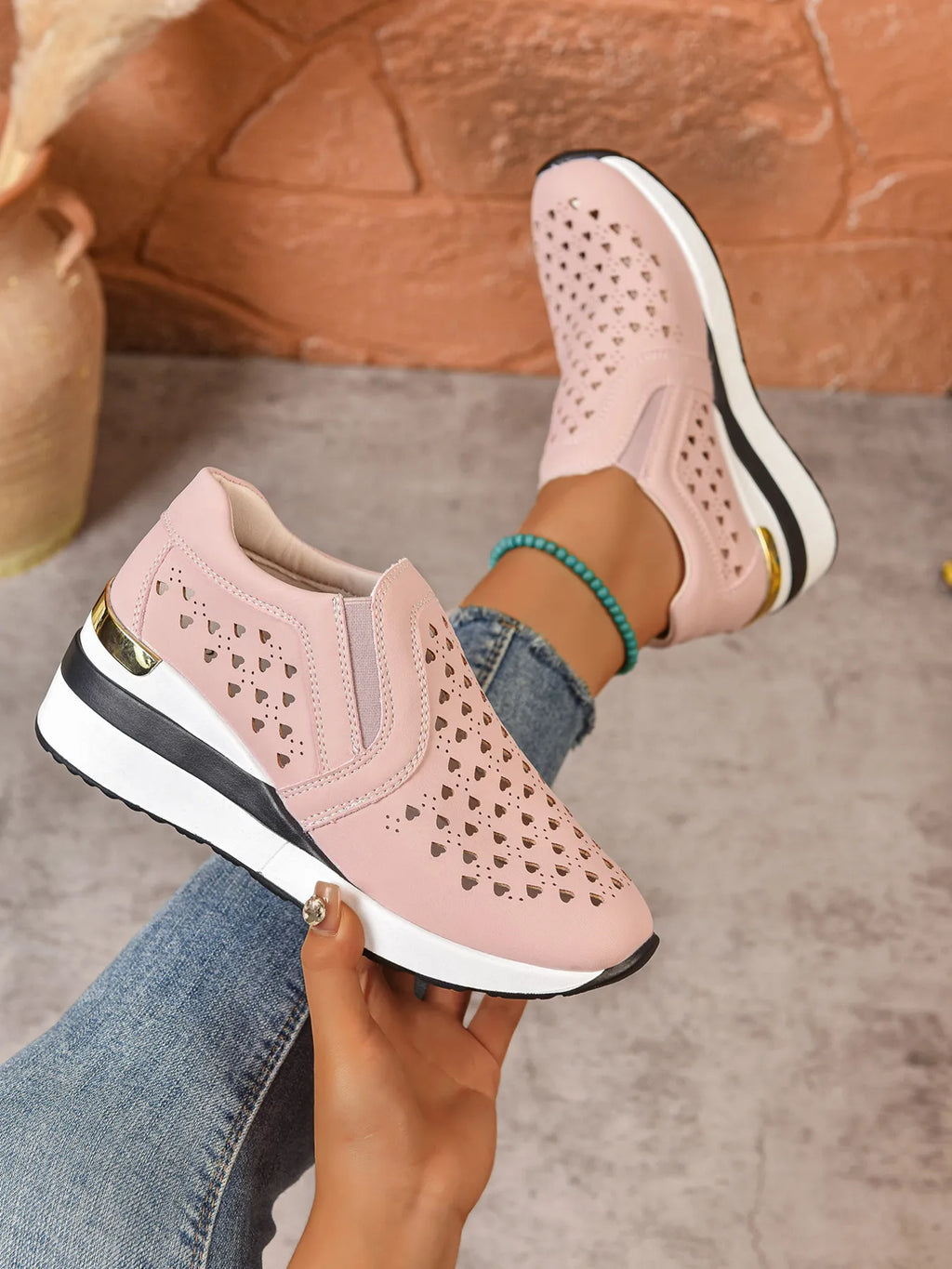 Breathable Cutout Wedge Sneakers