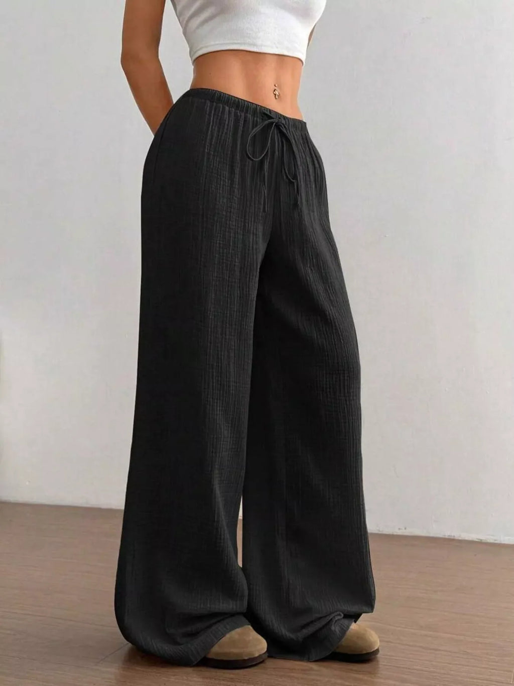 Full Size Drawstring Wide Leg Pants Plus Size