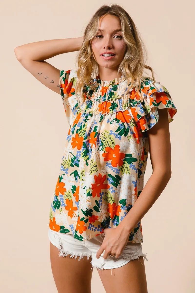 BiBi Multi Color Floral Print Woven Top